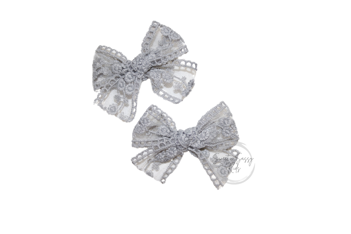 Gray/Silver Lace Pigtail Bow Set