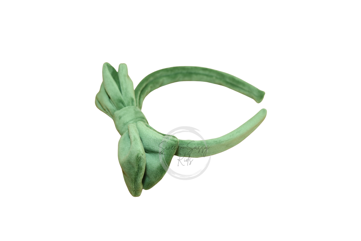 Fern Green Velvet Bow Headband