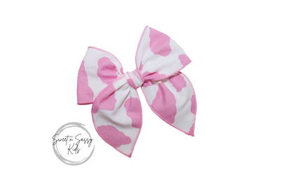 Pink Cow Print Hair Bow, 4 inch