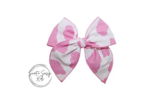Pink Cow Print Hair Bow, 4 inch
