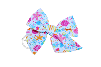 Preppy Seashells Hair Bow or Headband, 4.5 inch