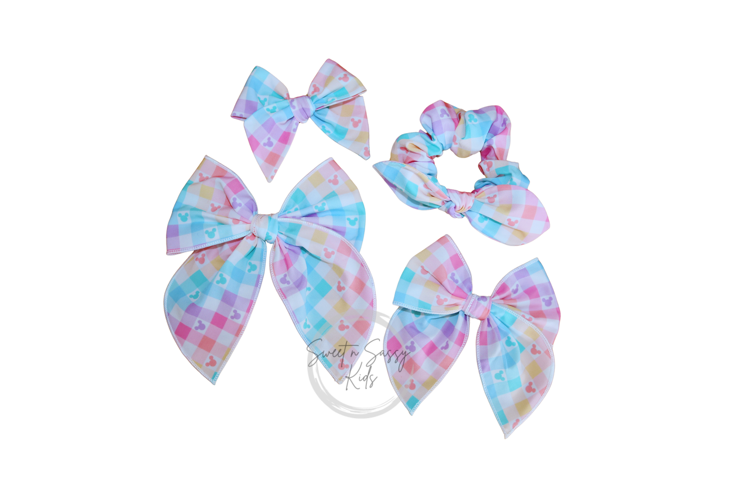 Pastel Checkered Mouse Pinwheel Bow, 3.5 inch