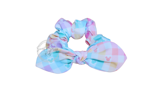 Pastel Checkered Mouse Scrunchie, Girls Hair Tie