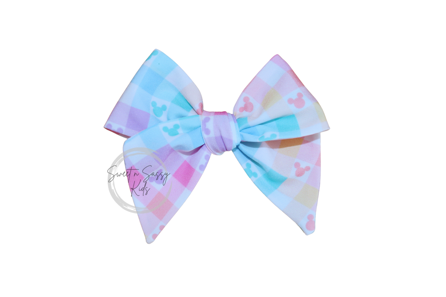 Pastel Checkered Mouse Pinwheel Bow, 3.5 inch