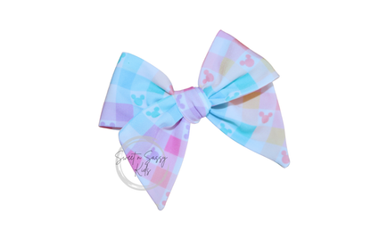 Pastel Checkered Mouse Pinwheel Bow, 3.5 inch