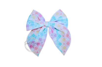 Pastel Checkered Mouse Fable Bow, 5.5 inch