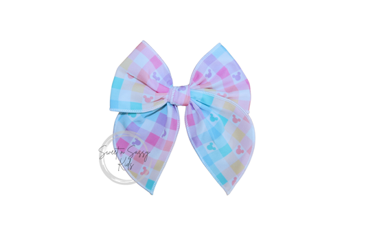 Pastel Checkered Mouse Fable Bow, 4.5 inch