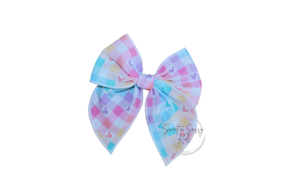 Pastel Checkered Mouse Fable Bow, 4.5 inch