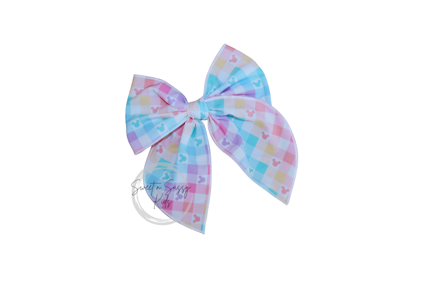 Pastel Checkered Mouse Fable Bow, 5.5 inch