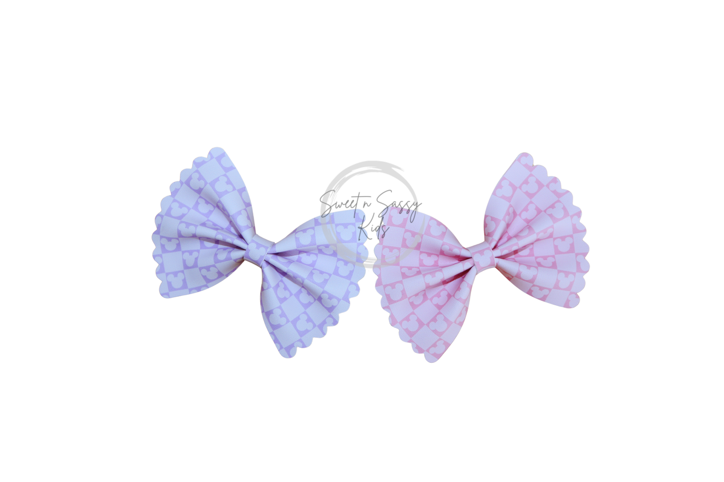 Checkered Mouse Faux Leather Bow, 3.5 inch