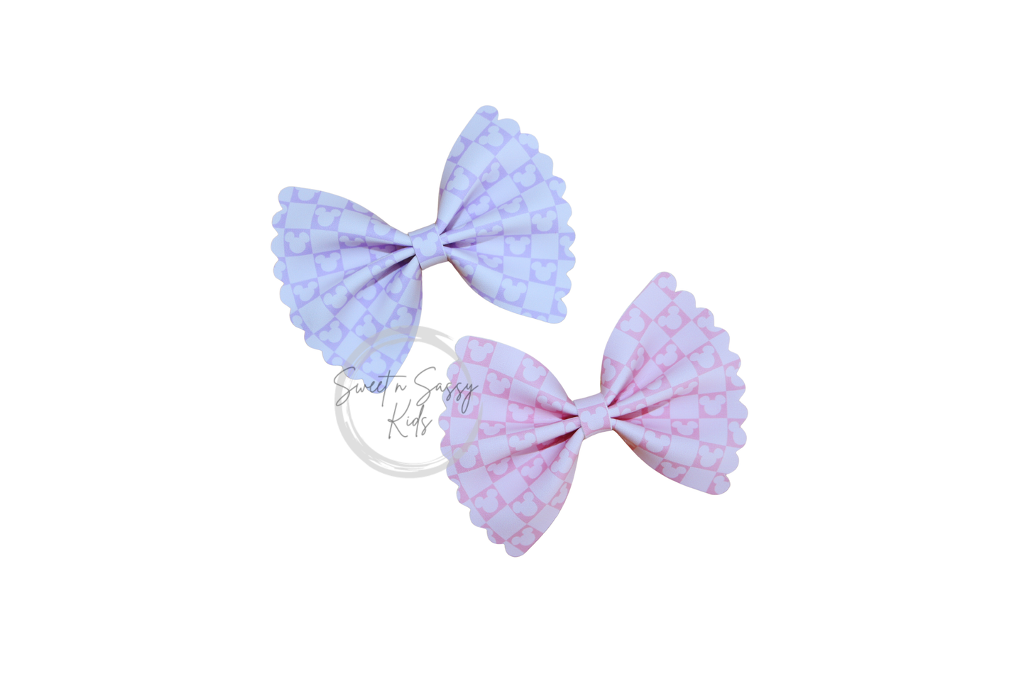 Checkered Mouse Faux Leather Bow, 3.5 inch
