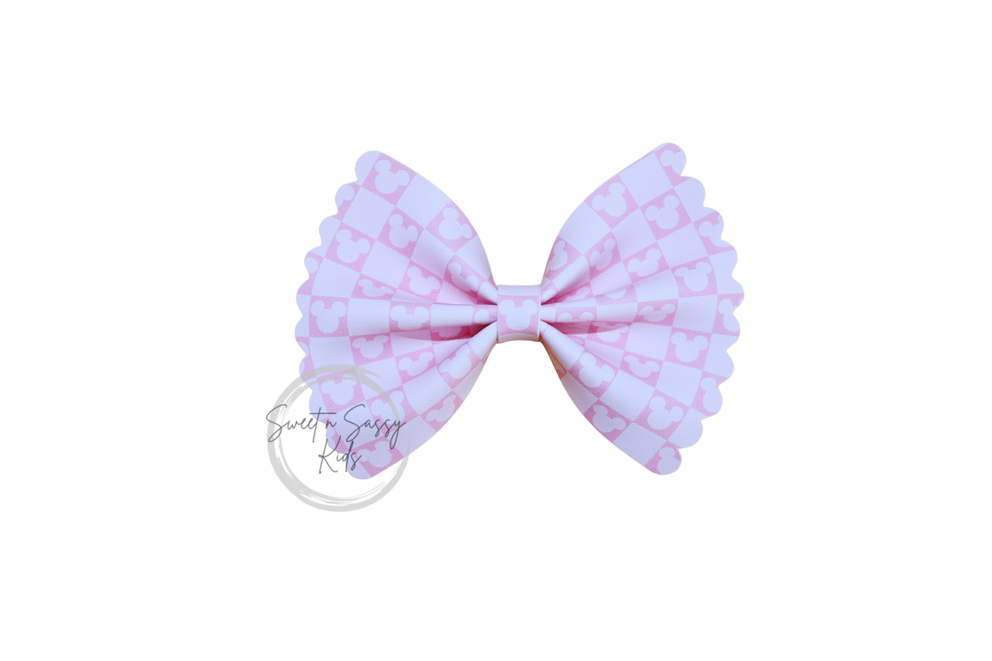 Checkered Mouse Faux Leather Bow, 3.5 inch