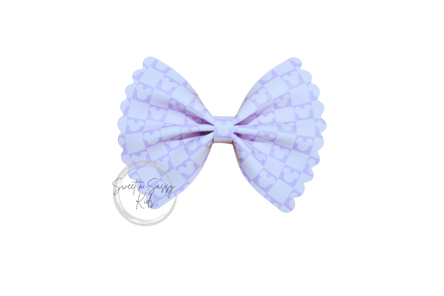Checkered Mouse Faux Leather Bow, 3.5 inch