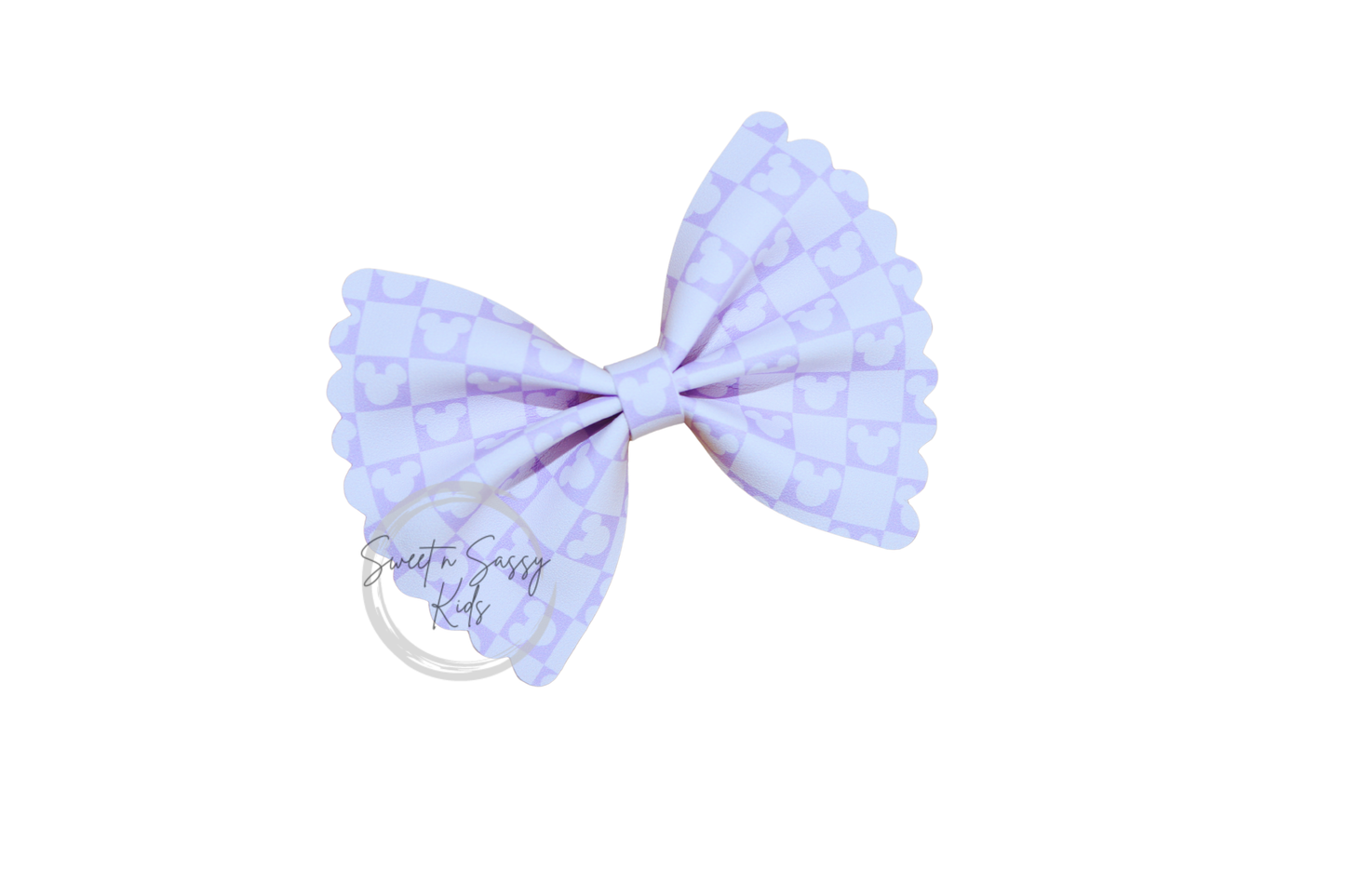 Checkered Mouse Faux Leather Bow, 3.5 inch