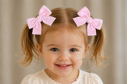 Pink Velvet Ribbon Pigtail Set