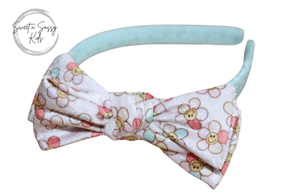 Happy Face Daisy, Velvet Bow Headband