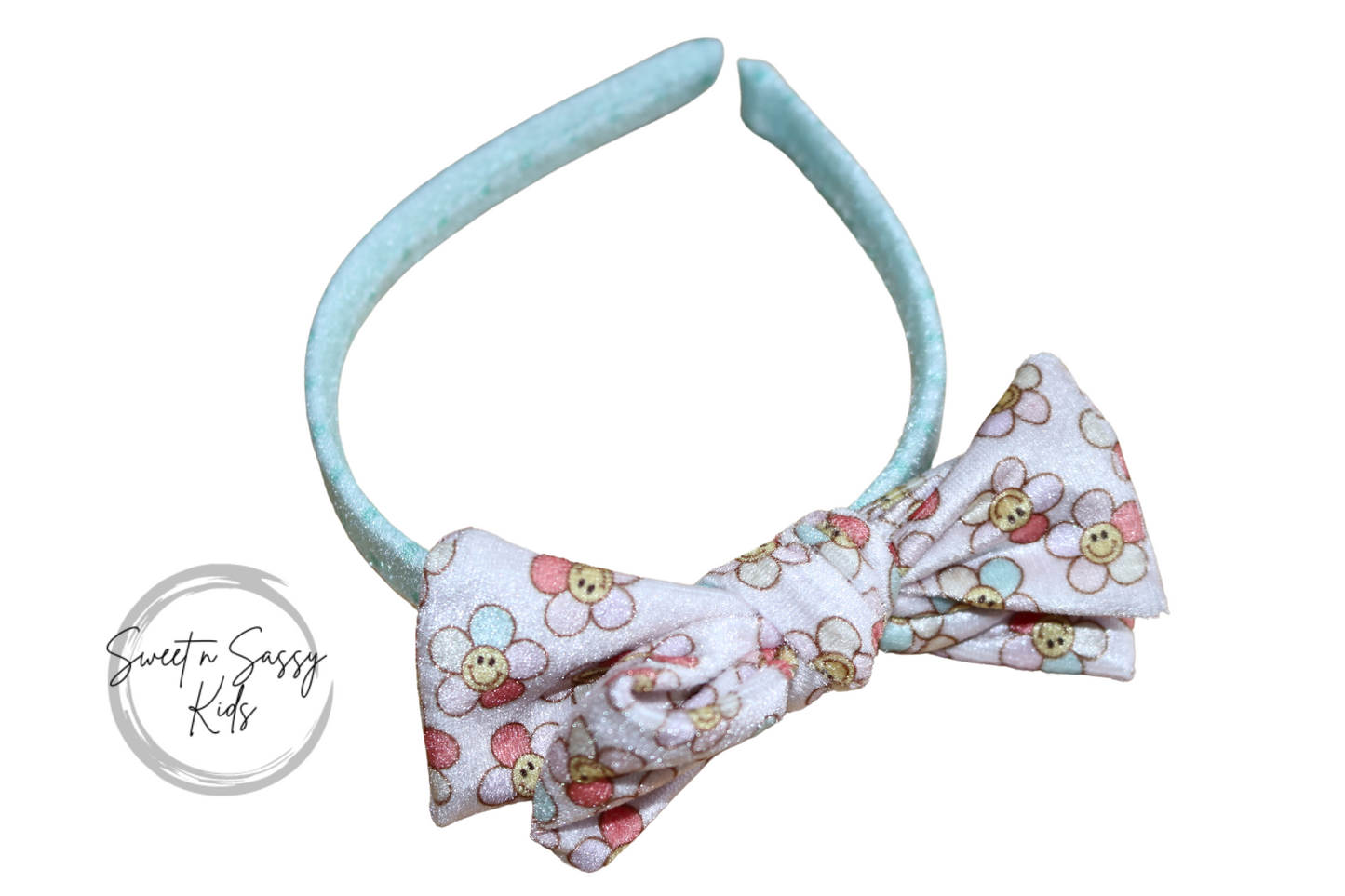 Happy Face Daisy, Velvet Bow Headband