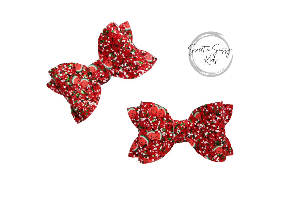 Red Glitter Watermelon Pigtail Set