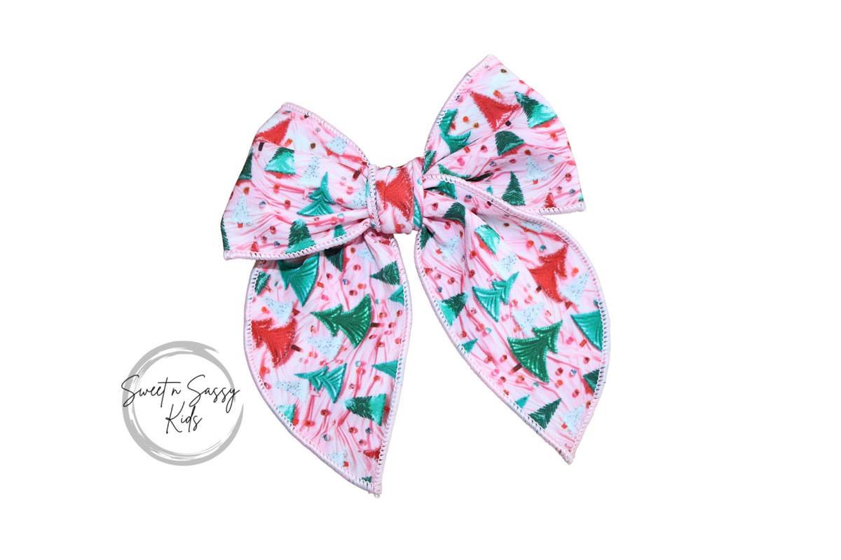 Christmas Trees Fable Bow, Pink