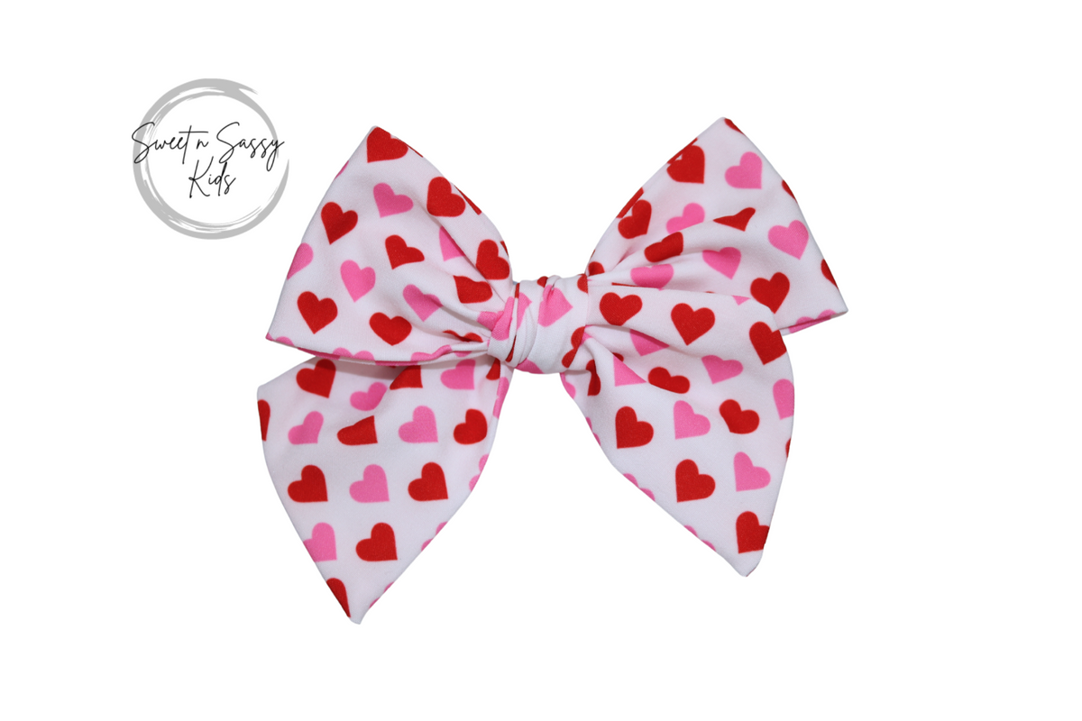 Pink and Red Hearts Bow