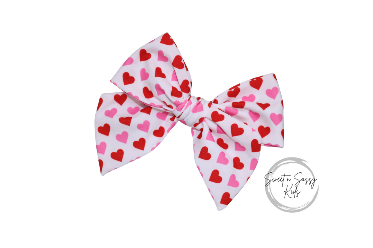 Pink and Red Hearts Bow