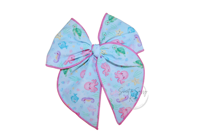 Pastel Ocean Animals Fable Bow, 5.5 inch