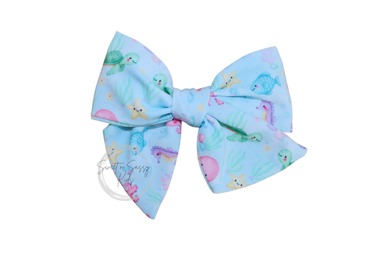 Pastel Ocean Animals Pinwheel Bow, 4.5 inch, Baby Aquarium Headband