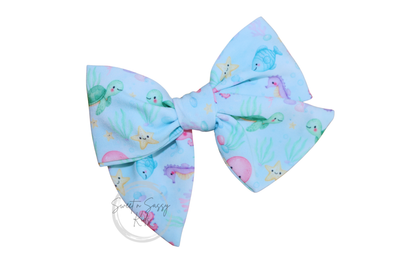 Pastel Ocean Animals Pinwheel Bow, 4.5 inch, Baby Aquarium Headband