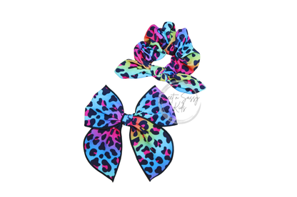 Rainbow Leopard Hair Bow, 4.5 inch