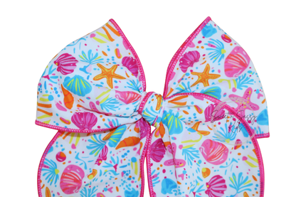 Preppy Seashells Hair Bow, 5.5 inch