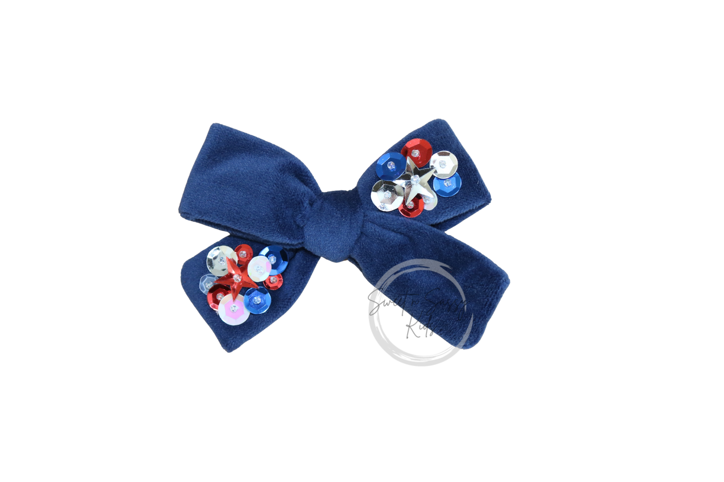 Navy Blue Velvet Sequin Bow