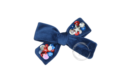 Navy Blue Velvet Sequin Bow