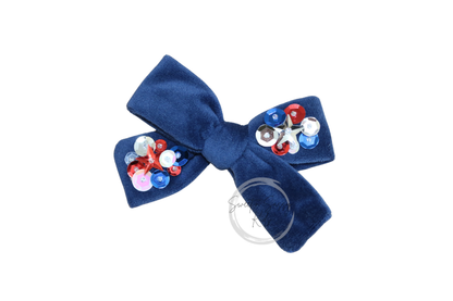 Navy Blue Velvet Sequin Bow
