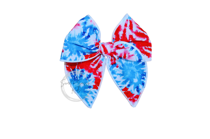 Patriotic Tie Dye Hair Bow or Headband, Small Fable, 4.5 inch