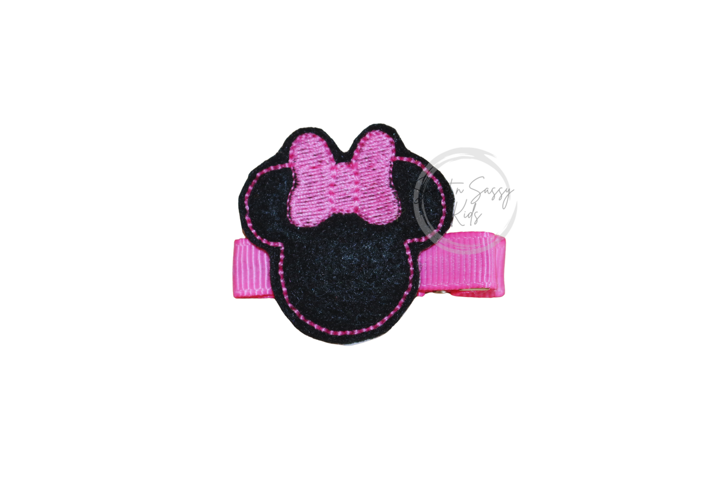 Mouse Head Feltie Hair Clip, Pink Bow