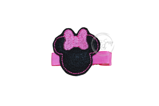 Mouse Head Feltie Hair Clip, Pink Bow
