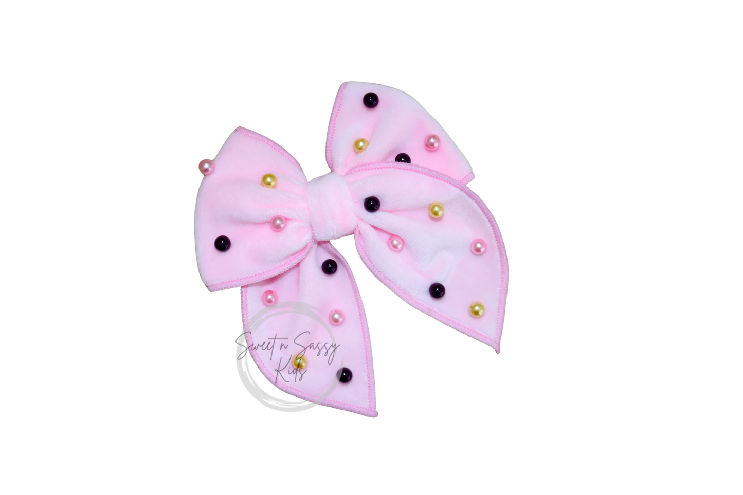 Pink Velvet Pearl Hair Bow