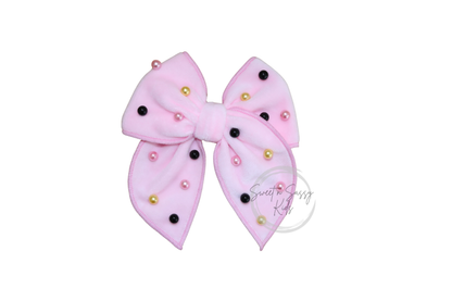 Pink Velvet Pearl Hair Bow