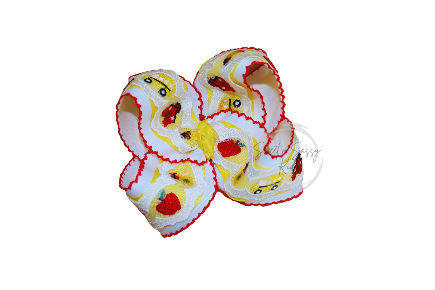 School Lace Moonstitch Hair Bow