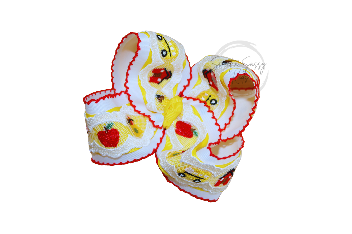 School Lace Moonstitch Hair Bow