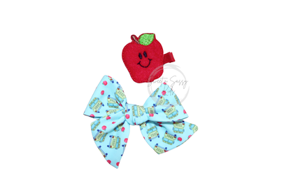 School Bus Bow Set, 3.5 inch, Apple Clippie