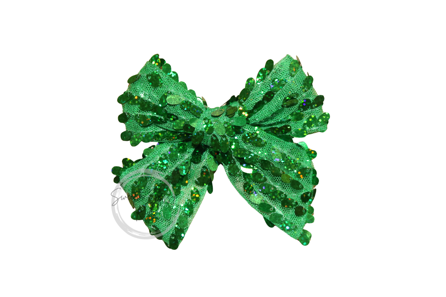 Green Sequin Mesh Bow, 4.5 inch
