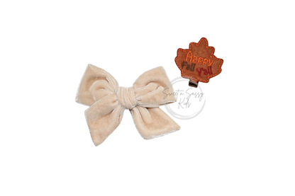Champagne Velvet Bow Set, Leaf Clippie