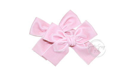 Pink Velvet Ribbon Pigtail Set