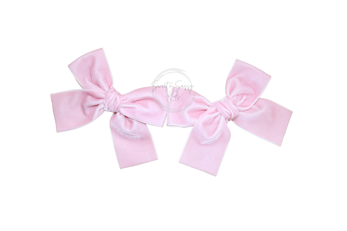 Pink Velvet Ribbon Pigtail Set