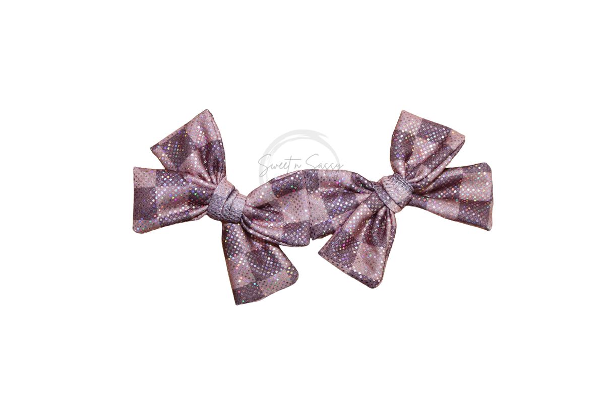 Holographic Brown Checkered Hair Bow