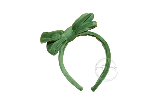 Fern Green Velvet Bow Headband