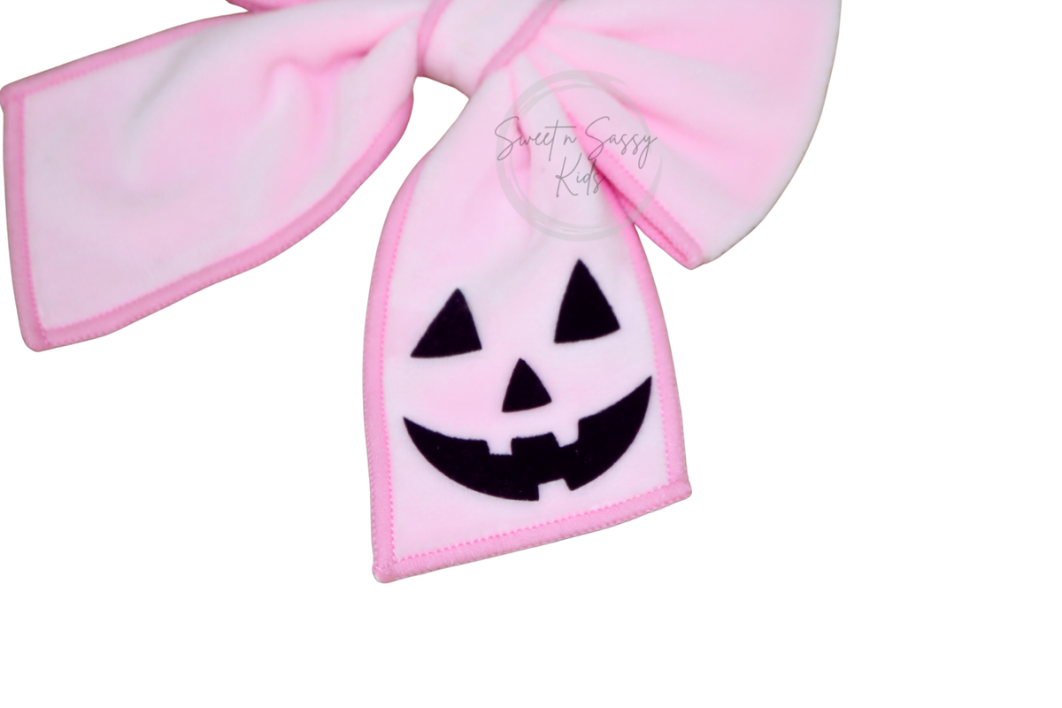 Jack O'Lantern Hair Bow, Pink Velvet