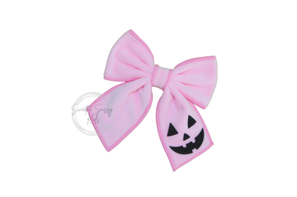 Jack O'Lantern Hair Bow, Pink Velvet