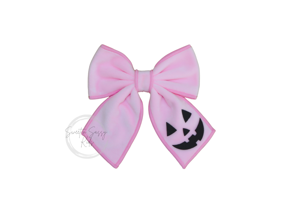 Jack O'Lantern Hair Bow, Pink Velvet